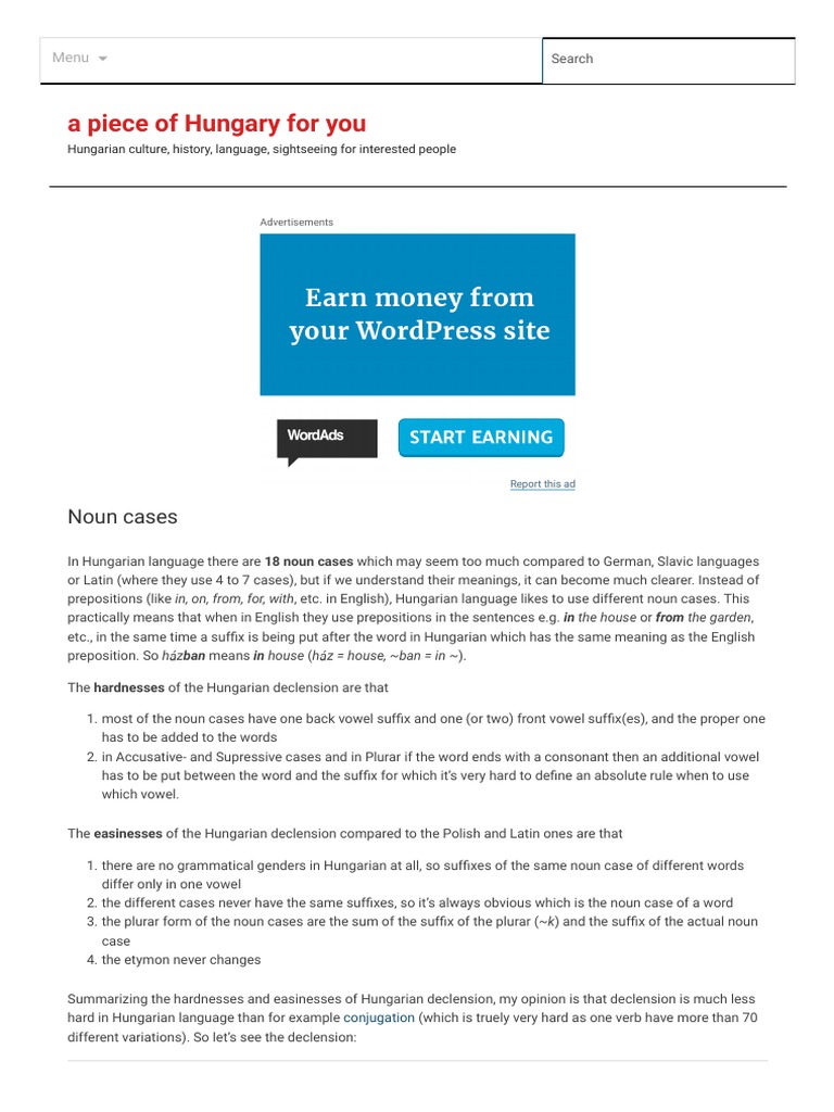 Noun Cases Hungarian PDF Plural English Language