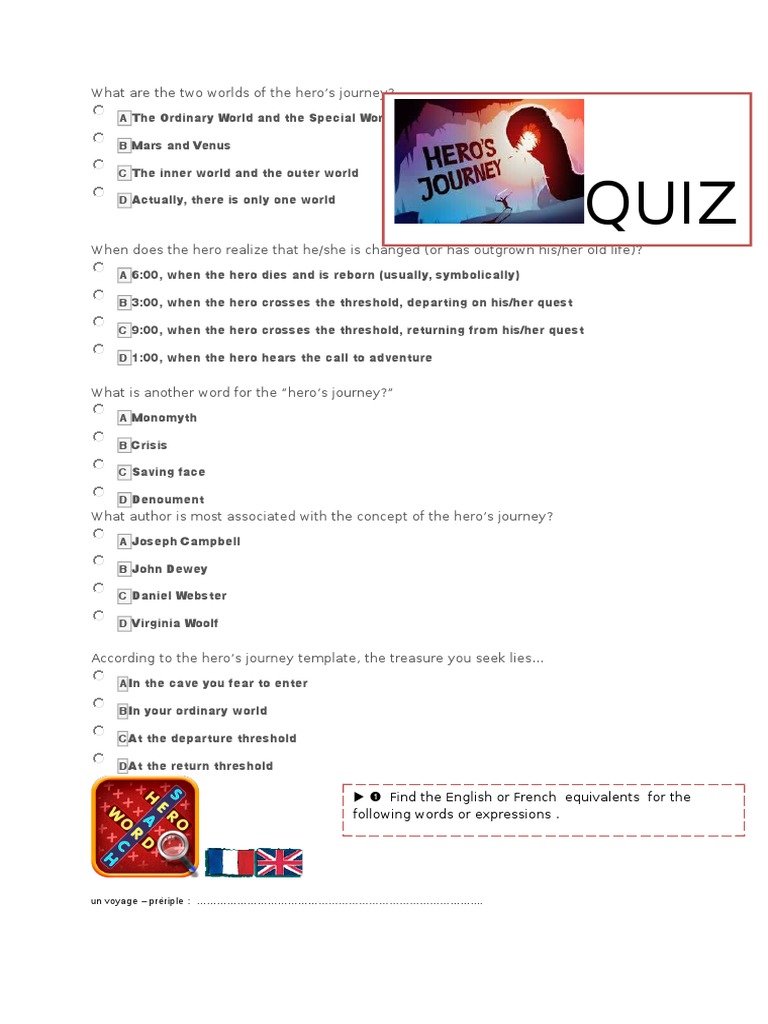 What Makes a Hero QUIZ WORDSEARCH Student | Mythography | Comparative
