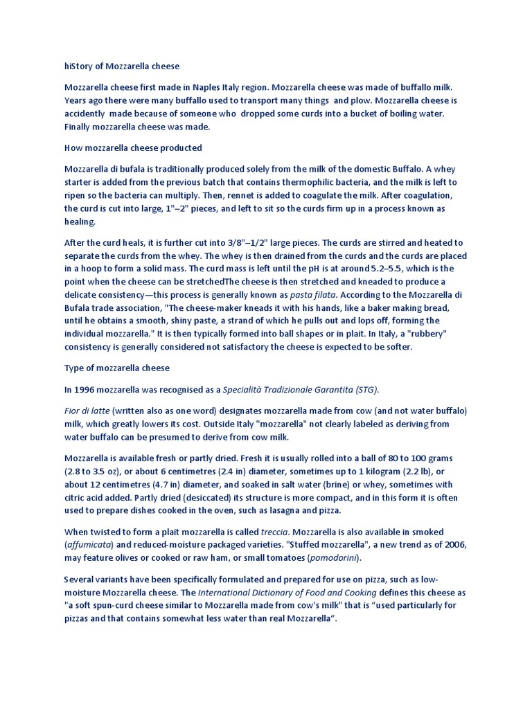 HiStory of Mozzarella Cheese PDF Mozzarella Italian Cuisine