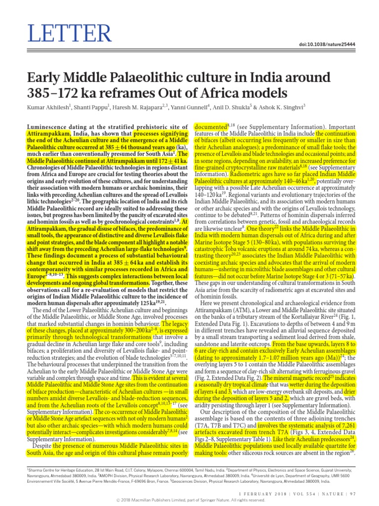 Early Middle Palaeolithic Culture in India | PDF | Stone Age | Paleolithic