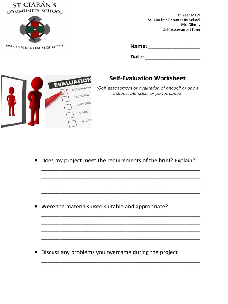 Self-Evaluation Worksheet: Name: - Date | PDF | Psychological Concepts ...
