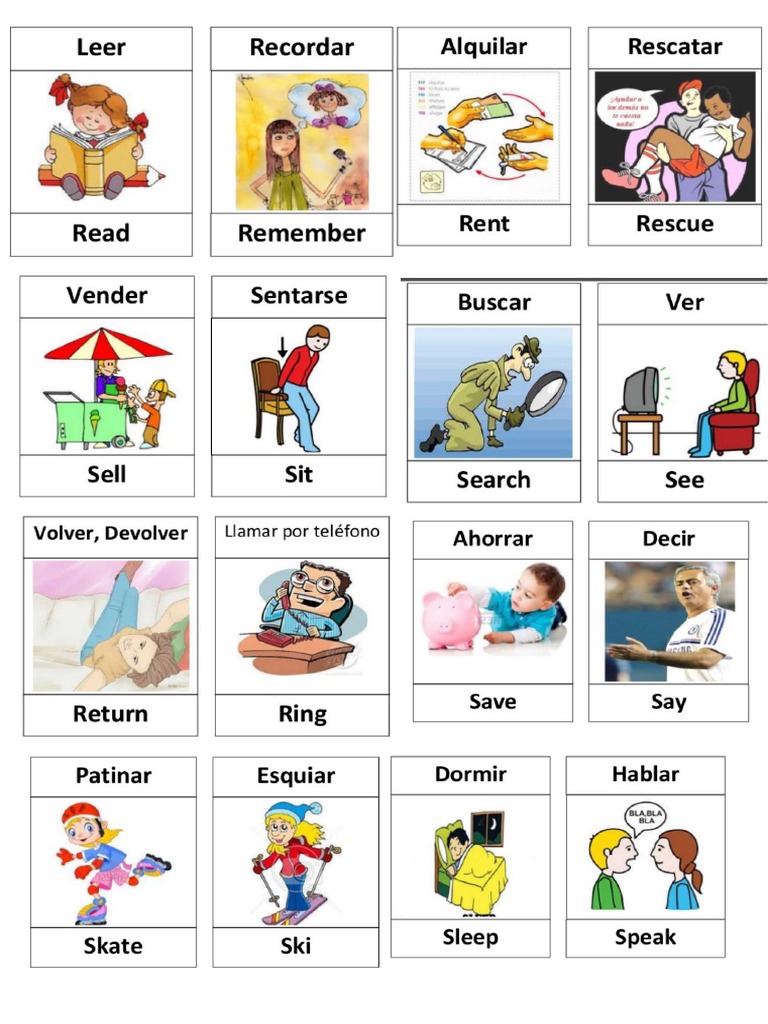100 Verbos en Inglés con Dibujos | PDF | Entretenimiento (general)