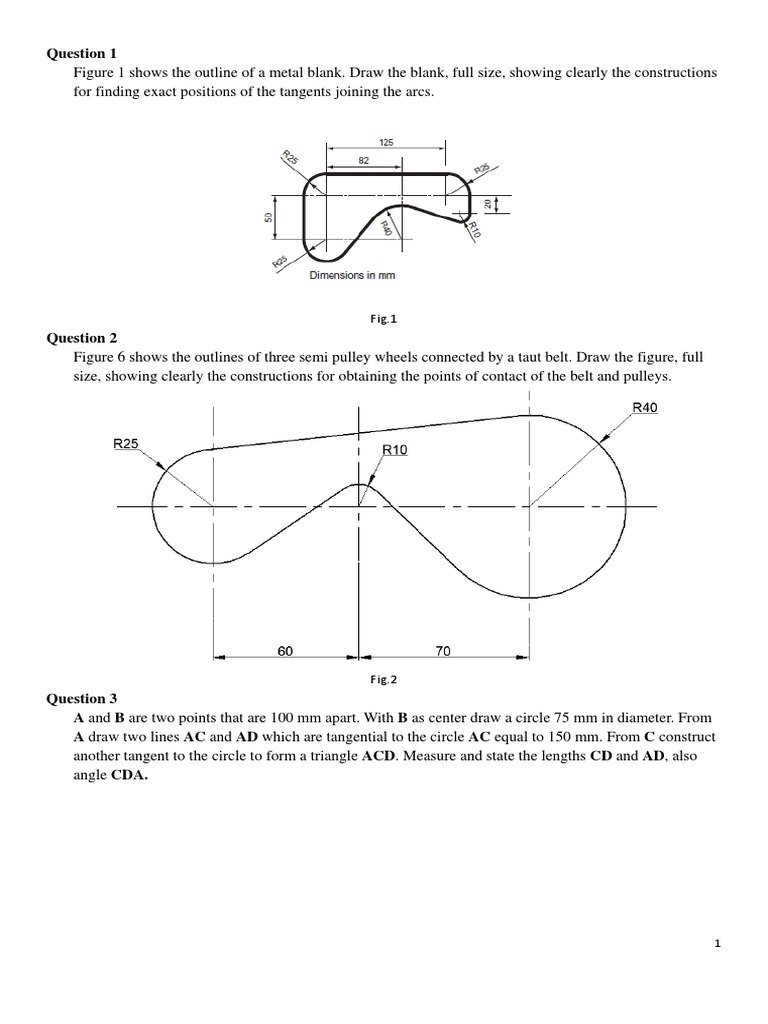 Tangent Construction in Technical Drawing | PDF
