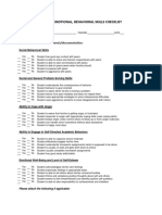 Social, Emotional, Behavioral Skills Checklist: If "No" Please Attach Comments/documentation