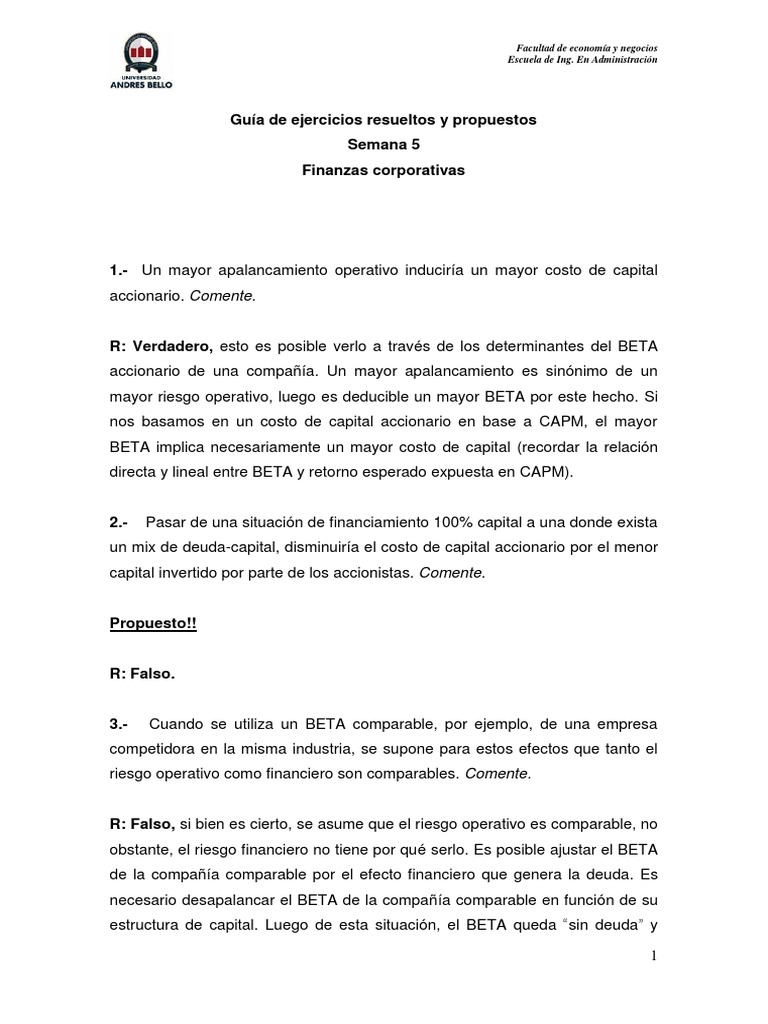 Ejercicios de Finanzas Corporativas: Semana 5 | PDF | Capital (economía ...