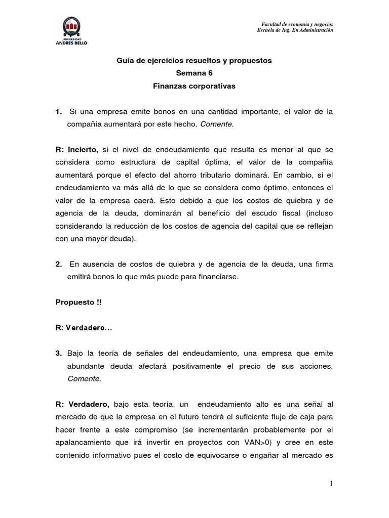 Ejercicios Resueltos de Finanzas Corporativas | PDF | Compartir ...