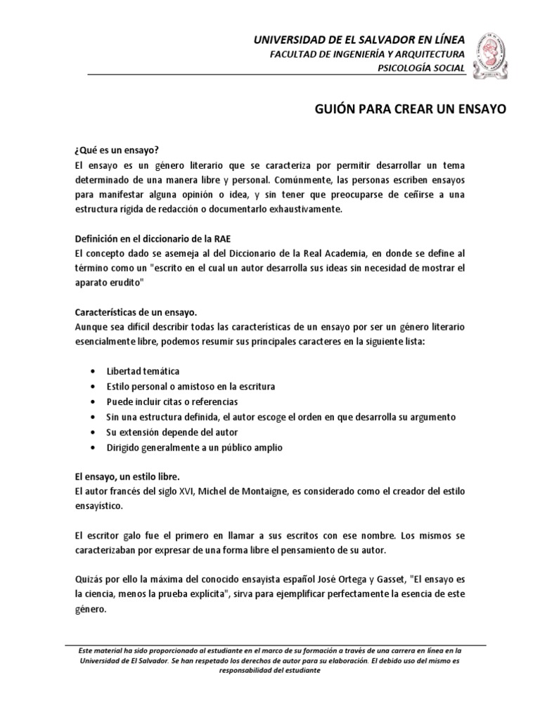 Guion para Crear Un Ensayo Ensayos Autor