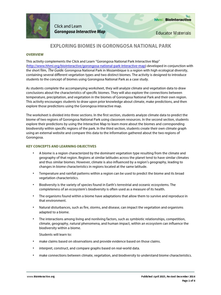 Biome Activity Educator Wet Season Climate