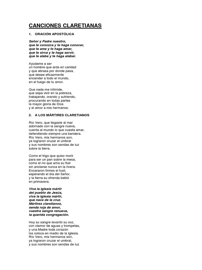 Canciones Claretianas Cristo Titulo Misionero