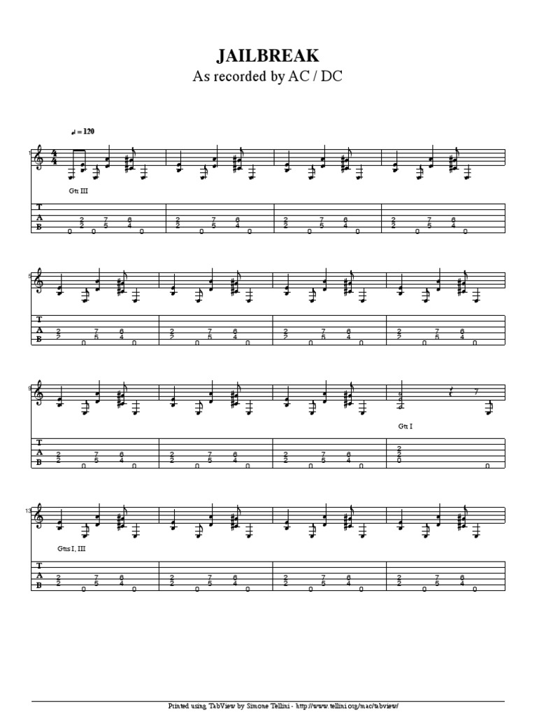 AC/DC Jailbreak Guitar Tabs | PDF | Musical Groups | Rock Music Groups