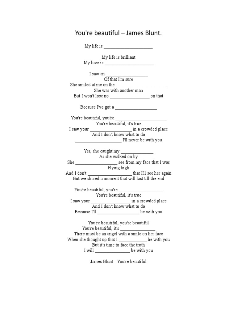 You are beautiful lyrics james blunt pdf leisure