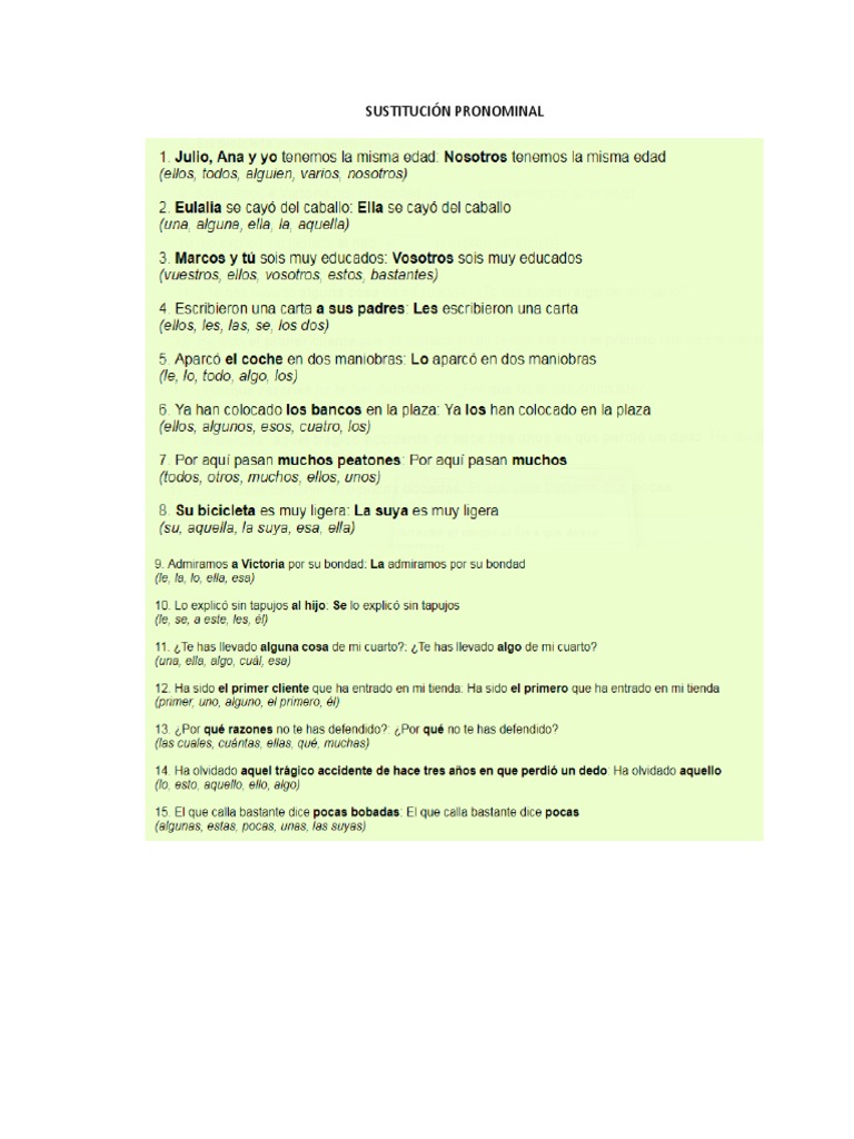 Ejercicios de Sustitución Pronominal | PDF