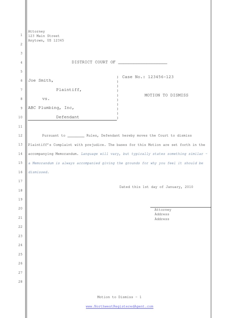 Motion To Dismiss Example PDF PDF Cause Of Action Complaint