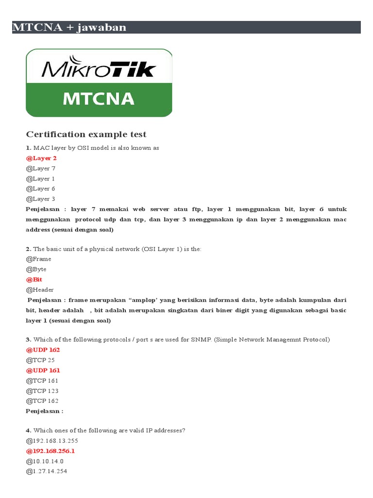 350144302 Soal Soal Mikrotik Mtcna Alamat Ip Gateway Telekomunikasi