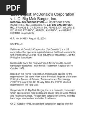 Mcdonalds V Big Mak Trademark Mc Donald S