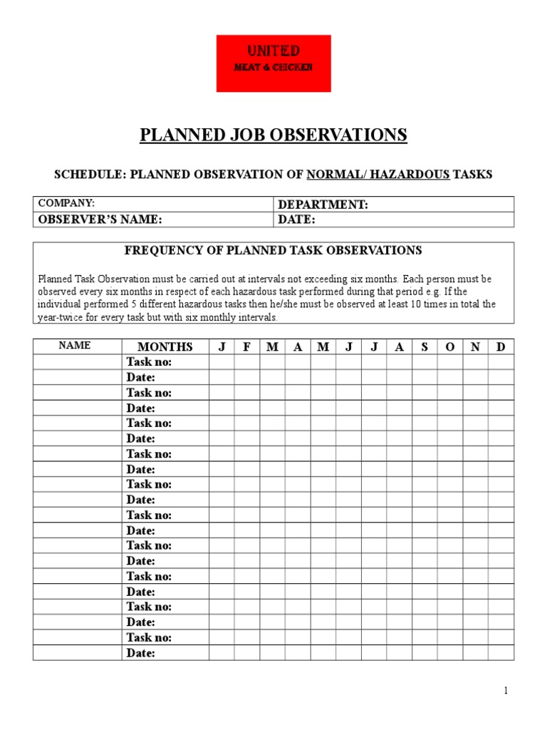 Planned Job Observations. | PDF | Occupational Safety And Health ...
