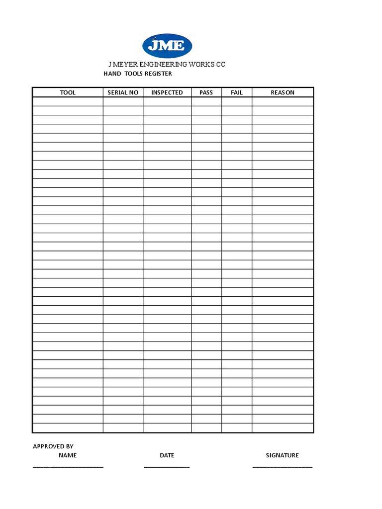 Hand Tool Register PDF