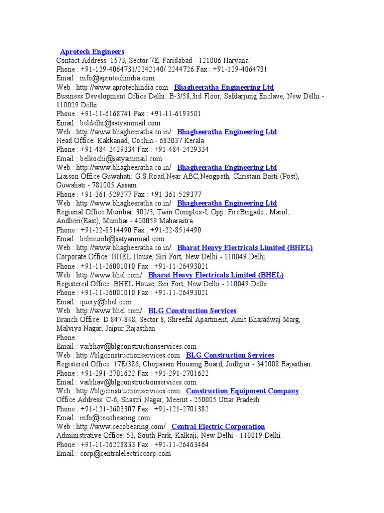 Construction Company Contact List | PDF | New Delhi | Delhi