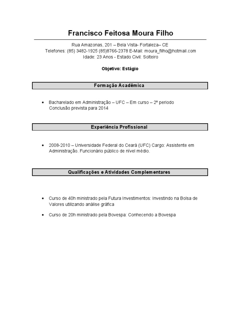 Modelo de Curriculum Para Estagio