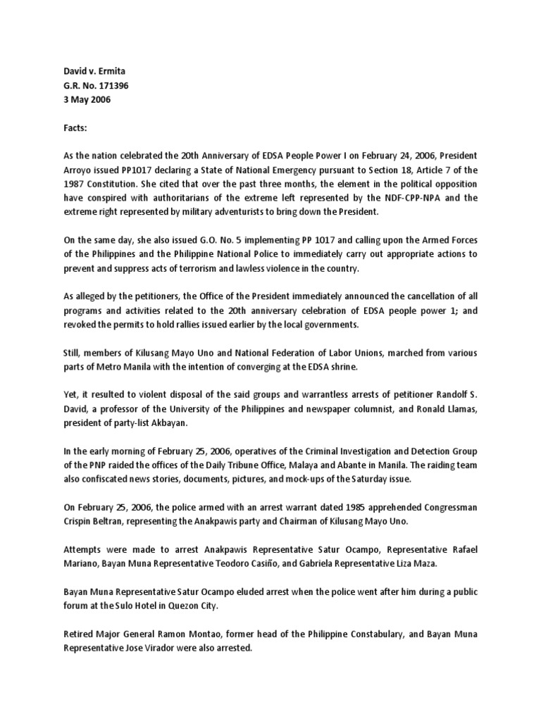 David v ermita g r no 171396 3 may 2006 facts pdf national