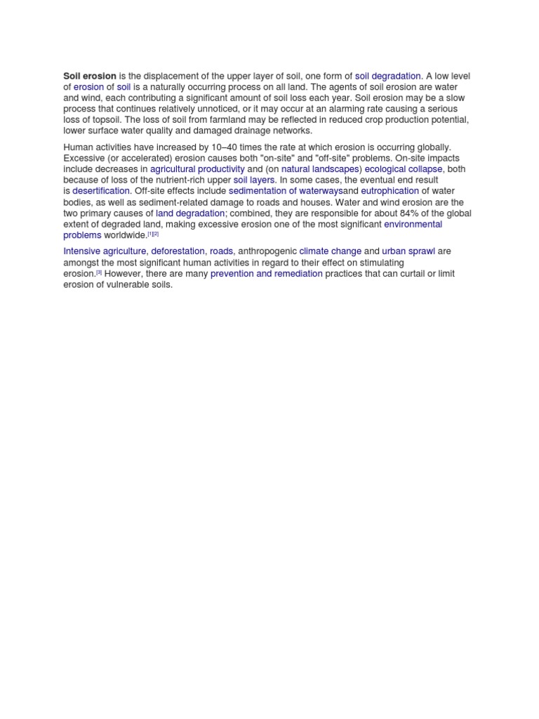 Soil Erosion Is The Displacement of The Upper Layer of Soil, One Form ...