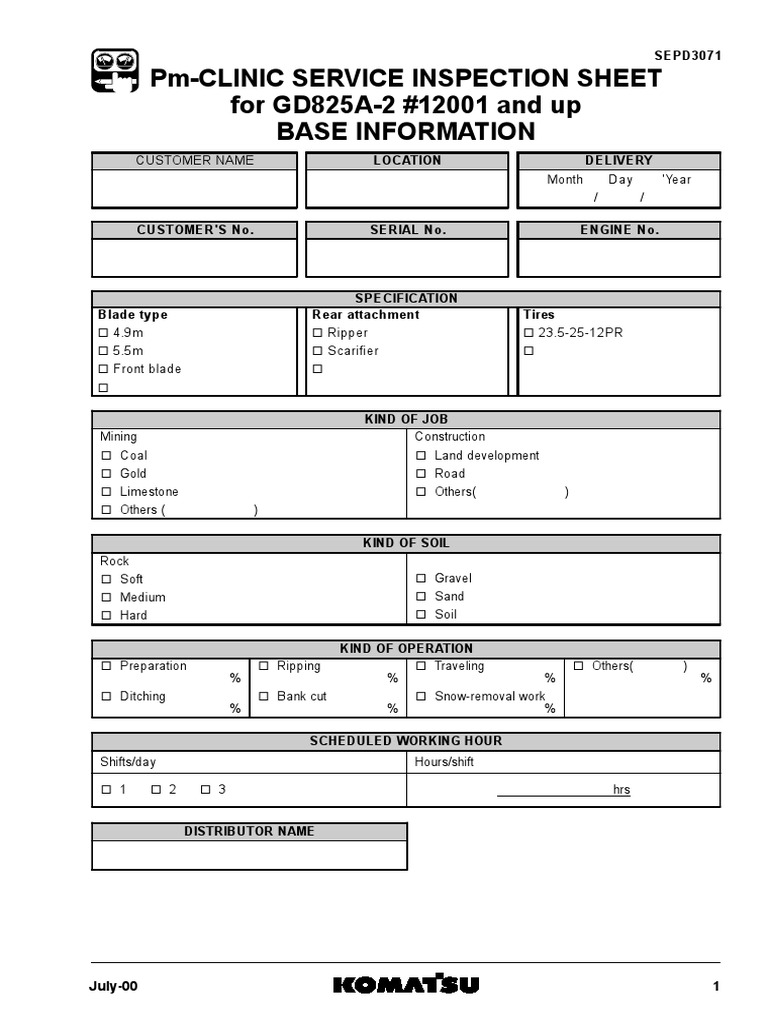 Pm-Clinic Service Inspection Sheet For GD825A-2 #12001 and Up Base ...