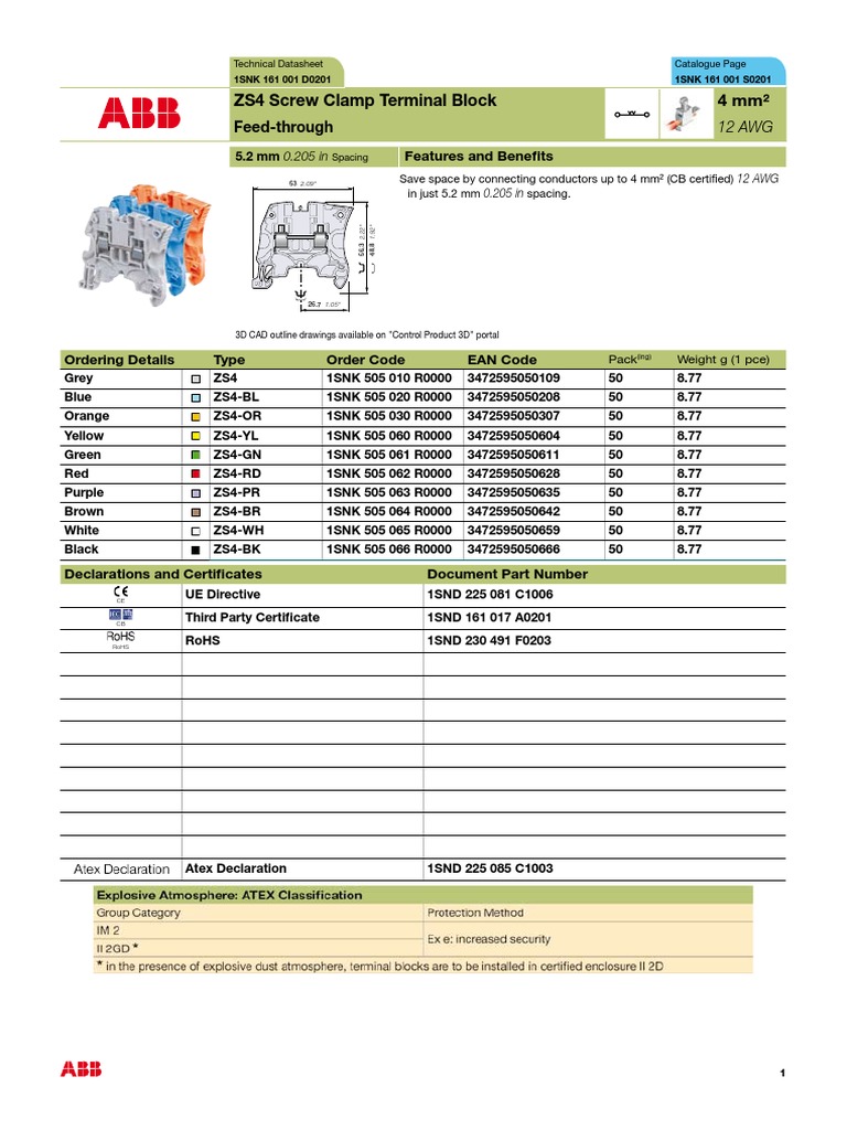 ZS4 Screw Clamp Terminal Block 4 MM FeedThrough PDF Fuse