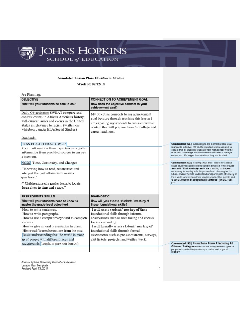 ELA/Social Studies Lesson Plan Template | PDF | Lesson Plan | Citizenship