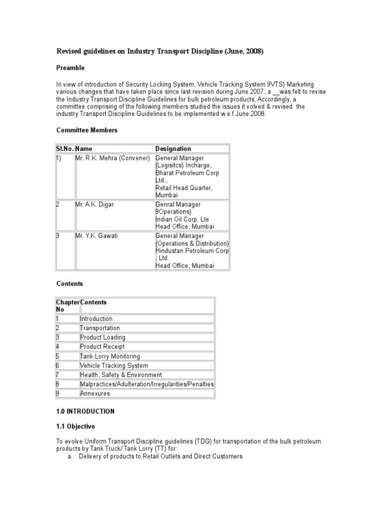 Revised Guidelines On Industry Transport Discipline PDF Driver's