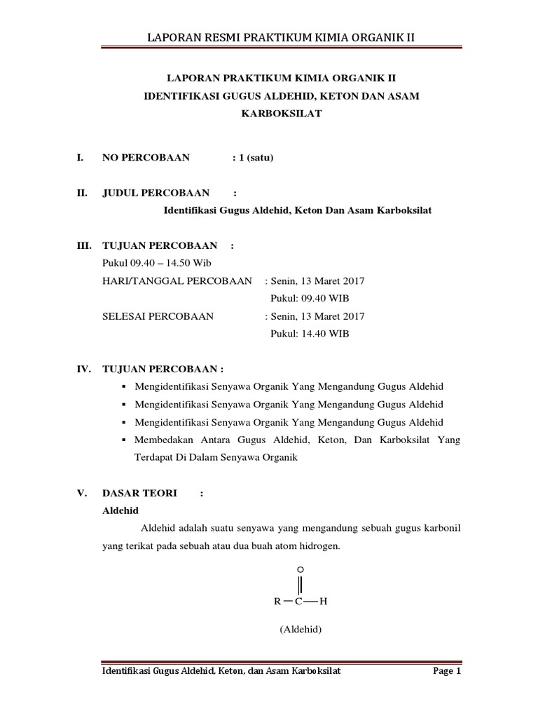 Laporan Praktikum Identifikasi Gugus Fungsi Karbonil Pada