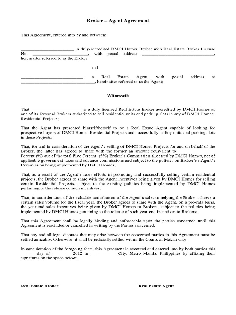 Broker Agent Agreement Template | PDF | Real Estate Broker | Social ...