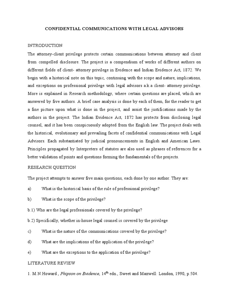 Confidential Communications With Legal Advisors Descargar gratis PDF