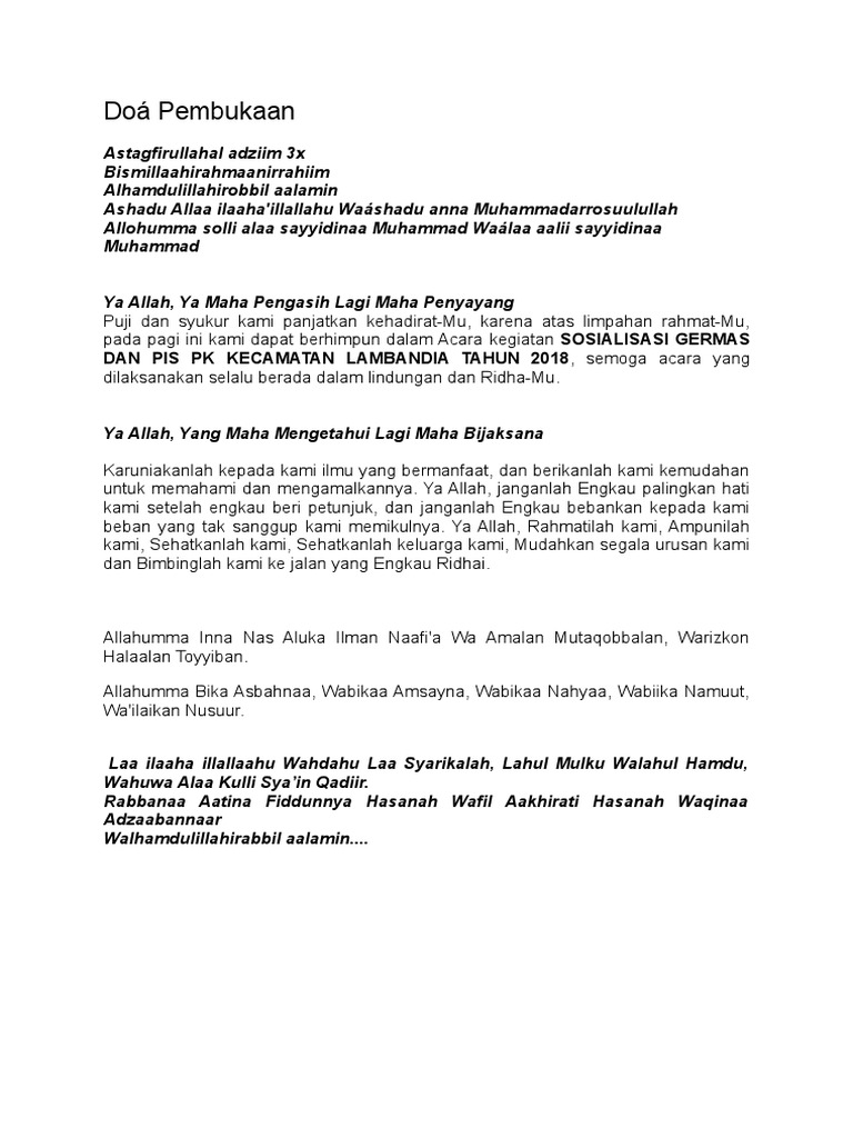 Doa Pembuka Dan Penutup Kegiatan