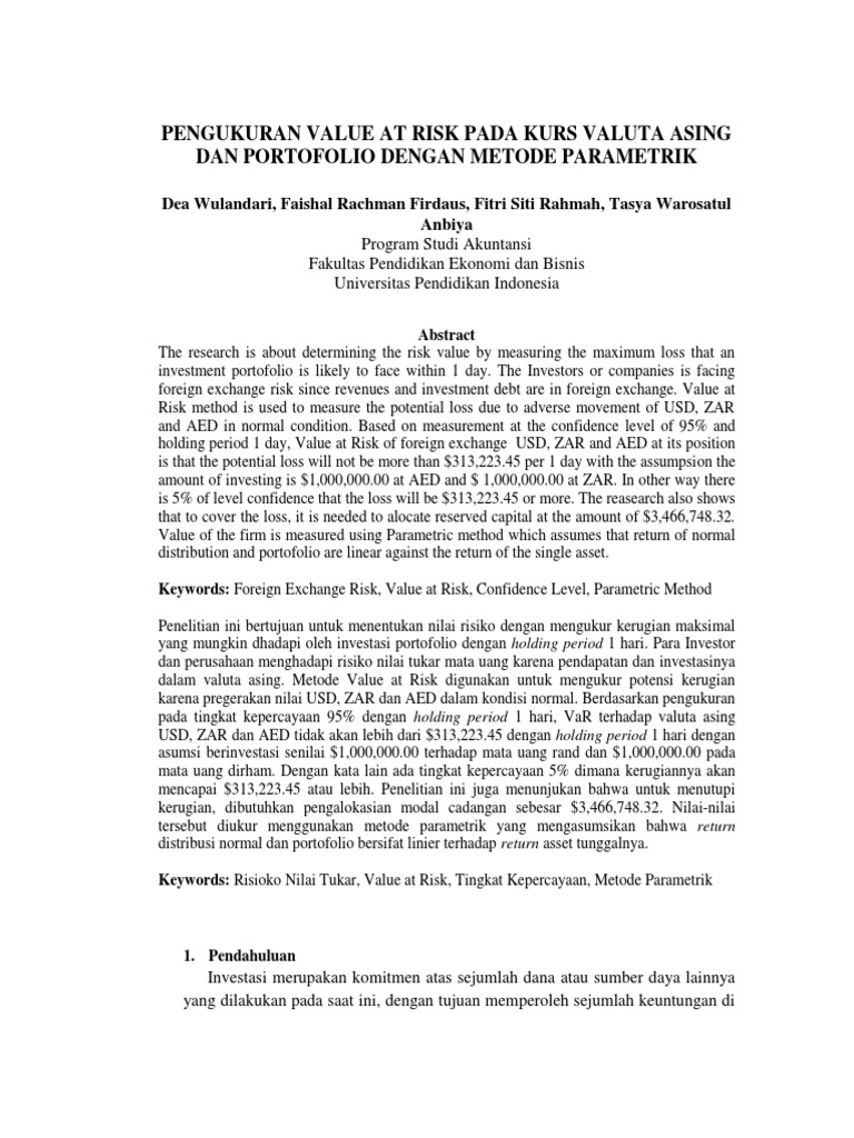 Pengukuran Value at Risk Pada Kurs Valuta Asing Dan Portofolio Dengan ...