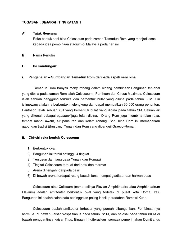 Reka Bentuk Seni Bina Collaseum Dan Stadium Docx Reka Bentuk Seni Bina Colosseum Dan Stadium Nasional Bukit Jalil Nama 1 Insyirah Binti Ishak 2 Alya Course Hero