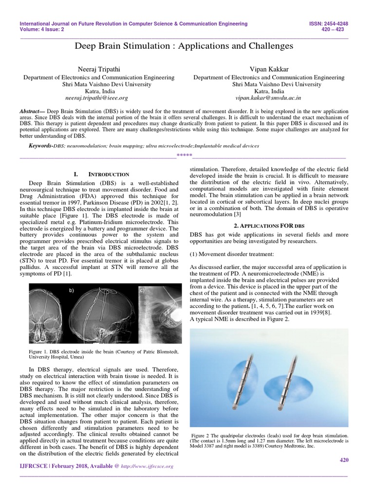 Deep Brain Stimulation: Applications and Challenges: Neeraj Tripathi ...