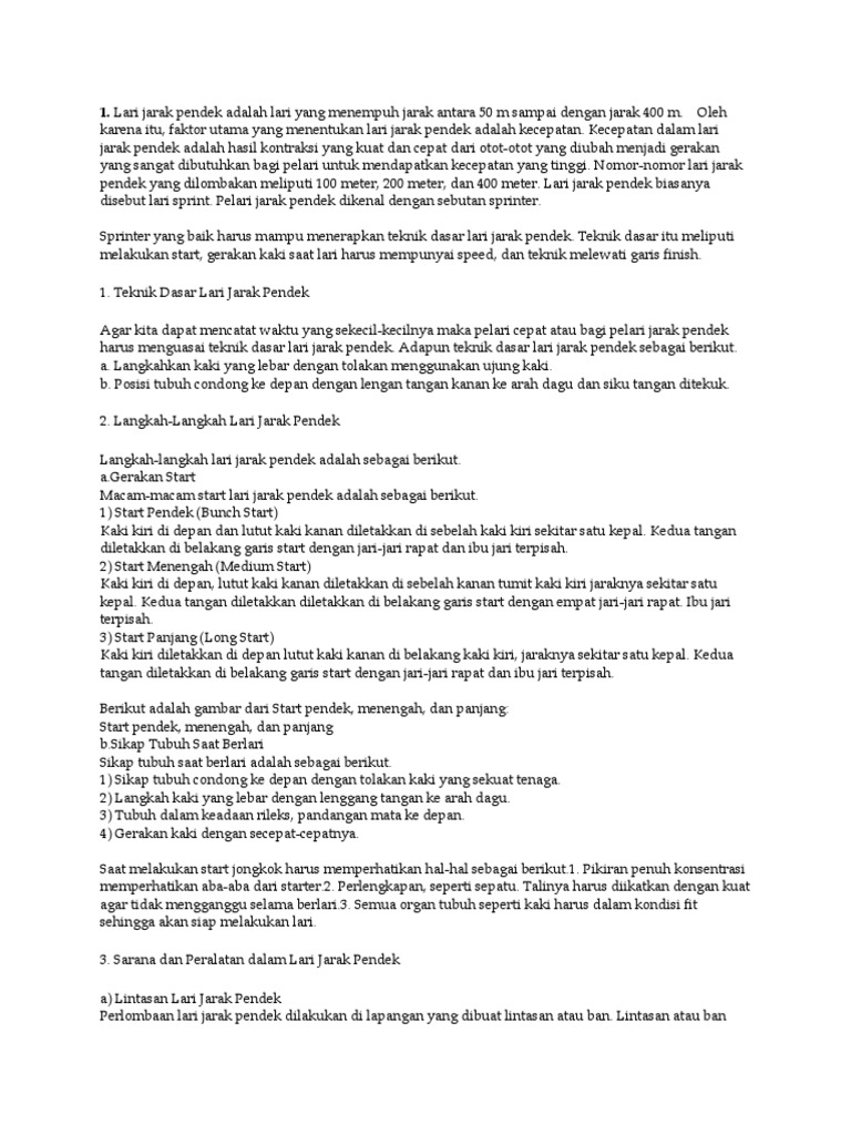 Teknik Dan Macam Macam Lari Jarak Pendek