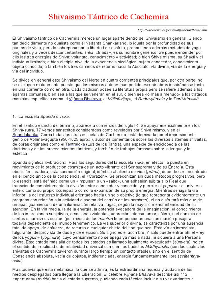 Shivaismo Tántrico de Cachemira | PDF | Tantra | Metafísica