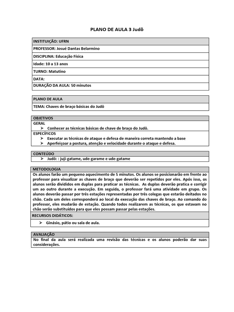 Chaves de Braço no Judô: Plano de Aula | PDF | Artes Linguísticas e ...
