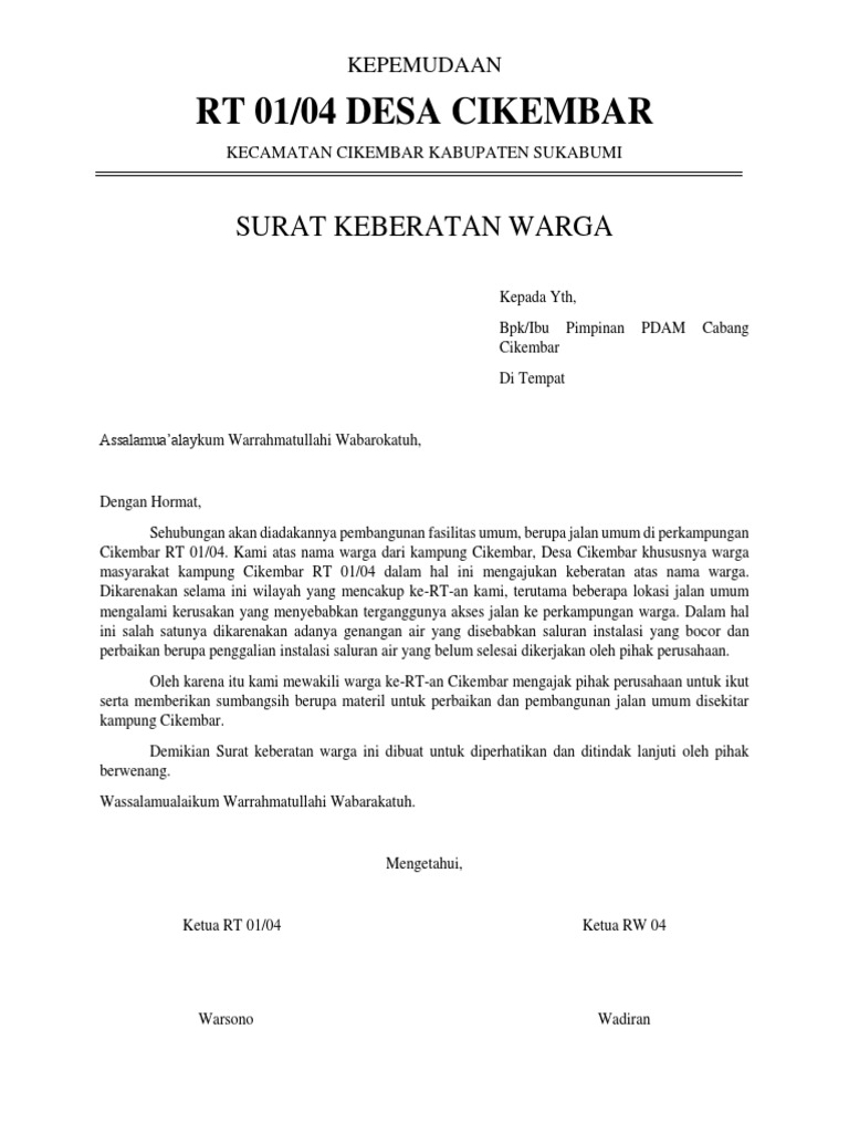 Surat Keberatan Warga