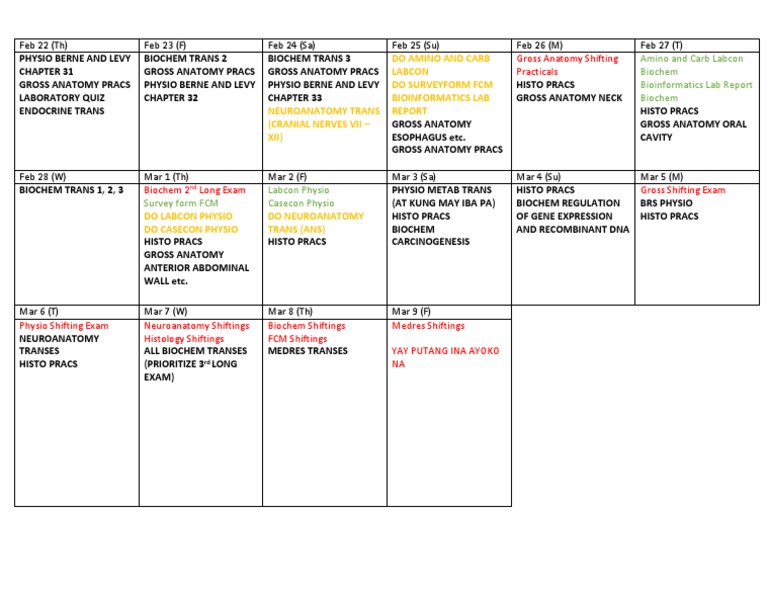 Schedule for 3rd SHIFTING