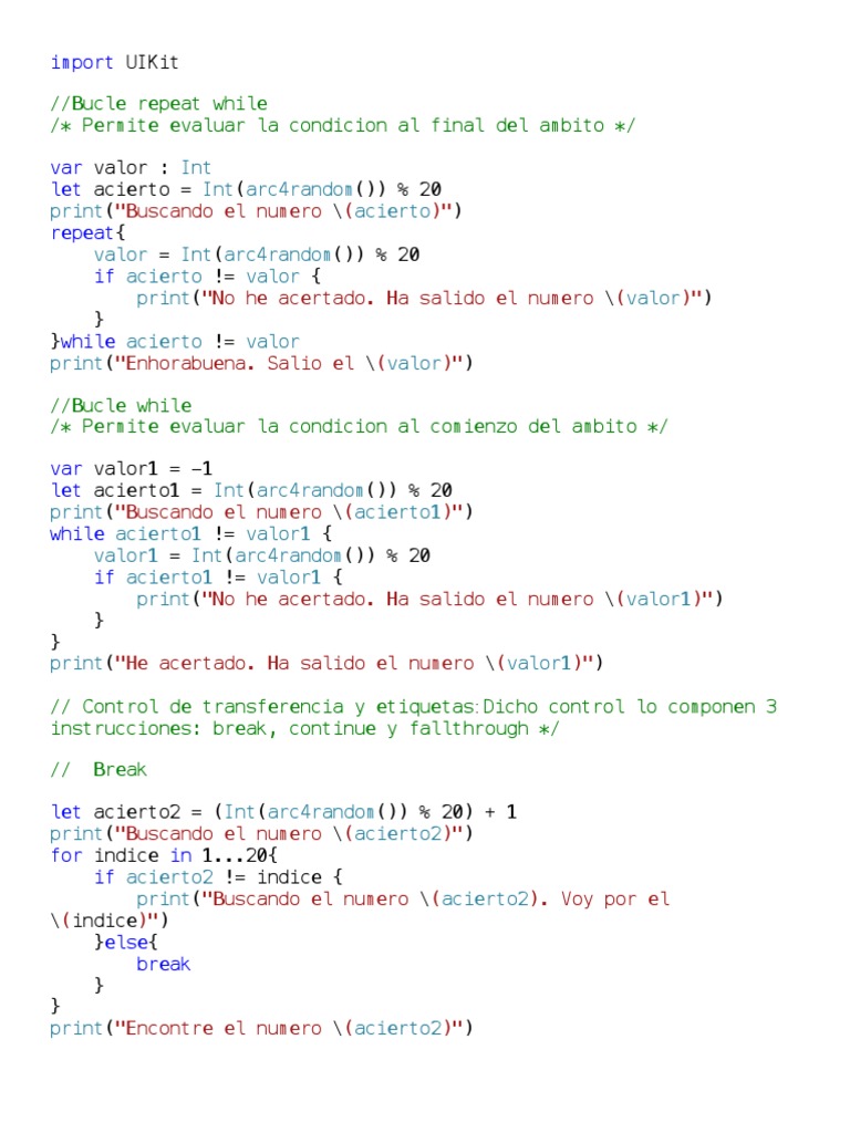 Swift - Bucles While - Repeat While | PDF | Métodos y materiales de ...