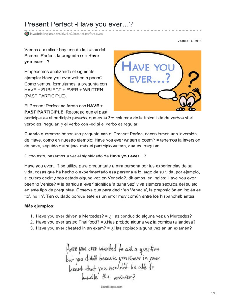Preguntas con "Have You Ever" | PDF | Verbo | Asunto (gramática)