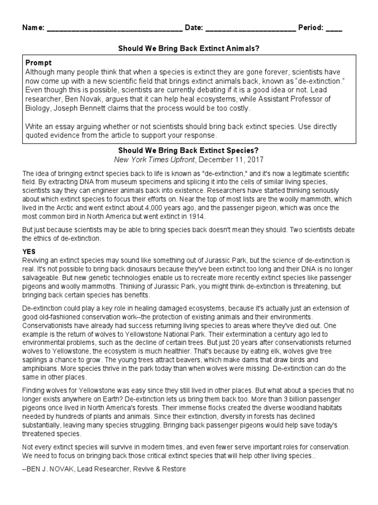 Should We Bring Back Extinct Animals Pdf Extinction Conservation