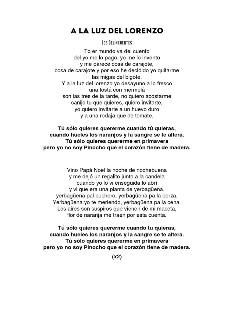 A la luz del Lorenzo: letras y acordes | PDF