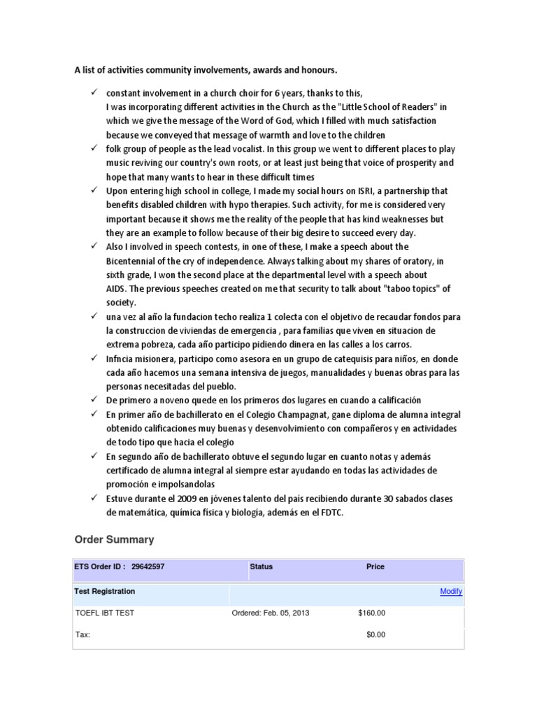 A List of Activities Community Involvements | PDF