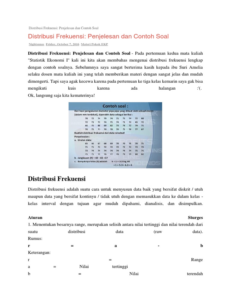 Contoh Soal Tabel Distribusi Frekuensi Dan Penyelesaiannya