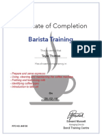 Certificate of Completion: Barista Training