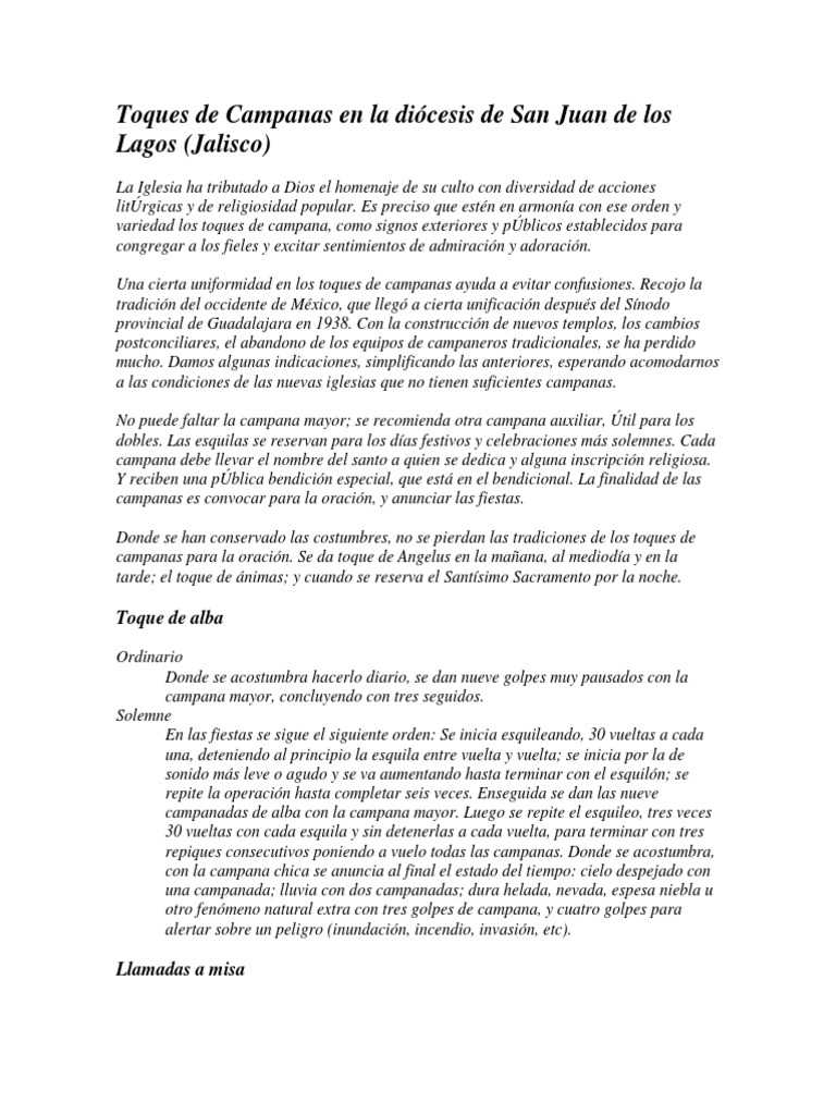 Toques de Campanas en La Diócesis de San Juan de Los Lagos | PDF | Misa ...