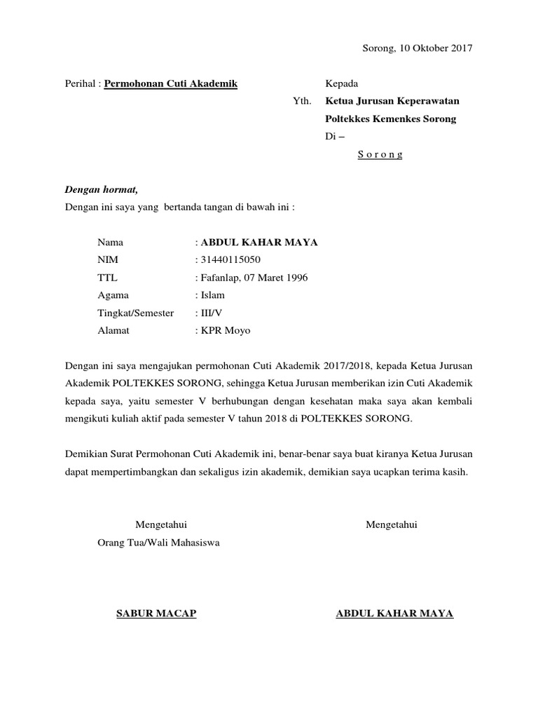 Surat Cuti Akademik Pdf